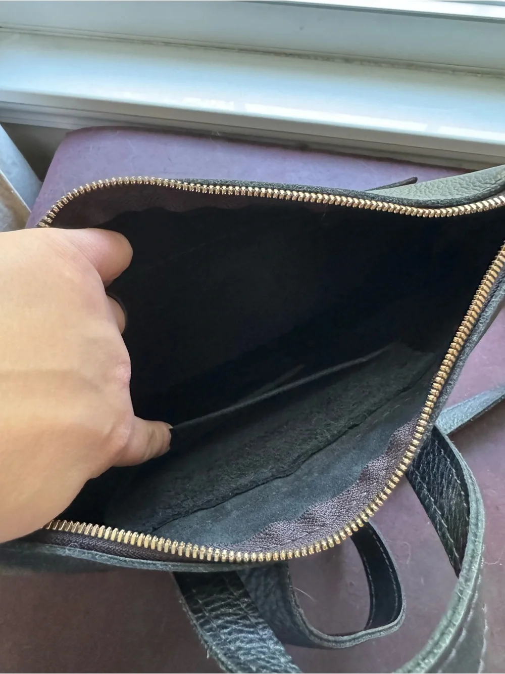 Portland Leather Backpack, pebbled black with gold zippers